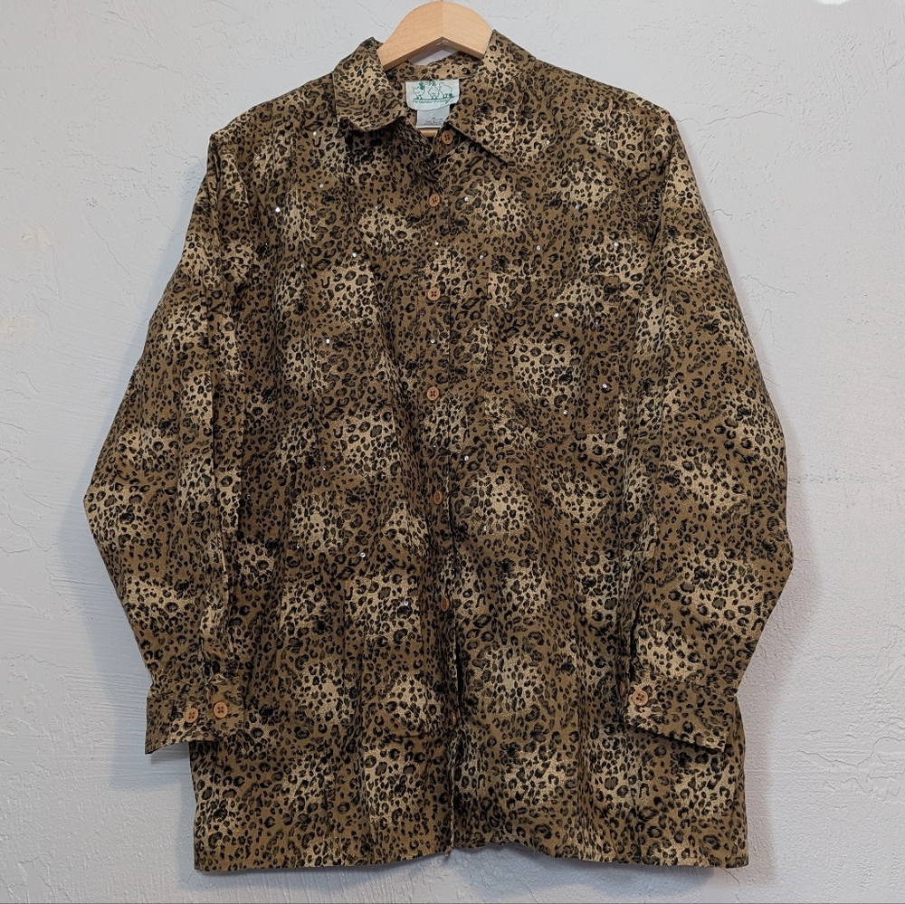 Vintage Cheetah Print Bedazzled Button Down Topob Wife Statement Maximalist Chic